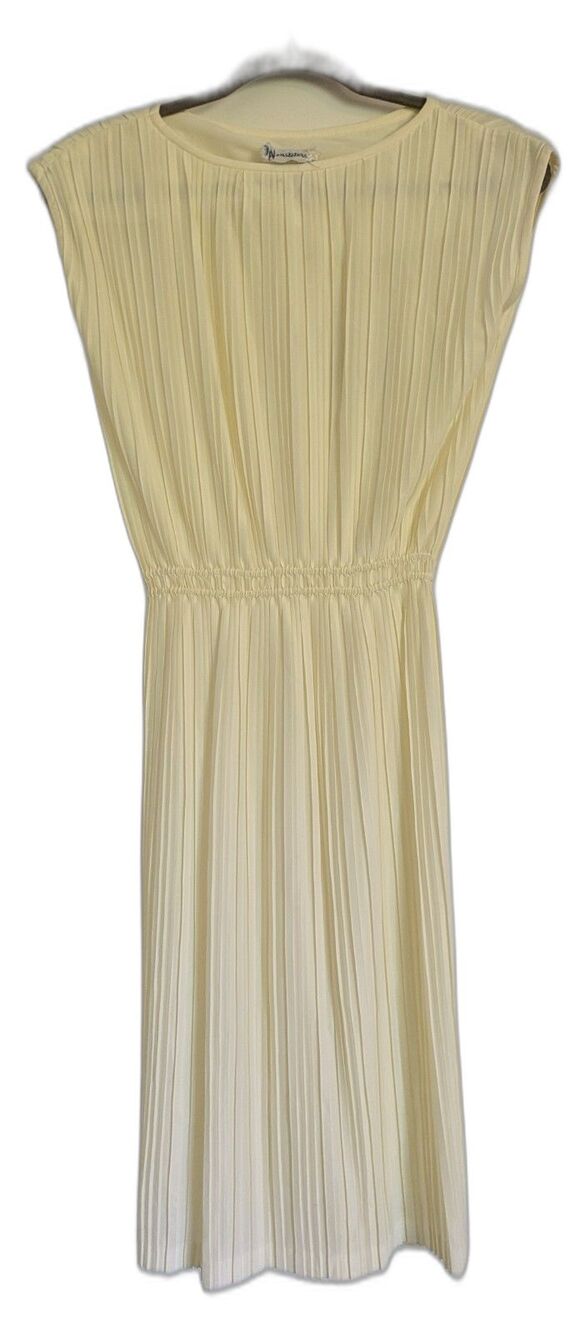 Neusteters Vintage Mini Dress XS Cream Empire Waist Pleated 70s Boho Retro Sun